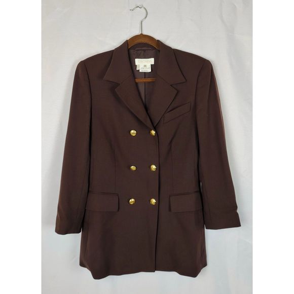 Escada Margaretha Ley Double Breasted Blazer Jacket Virgin Wool Brown Womens 38 - Picture 1 of 11